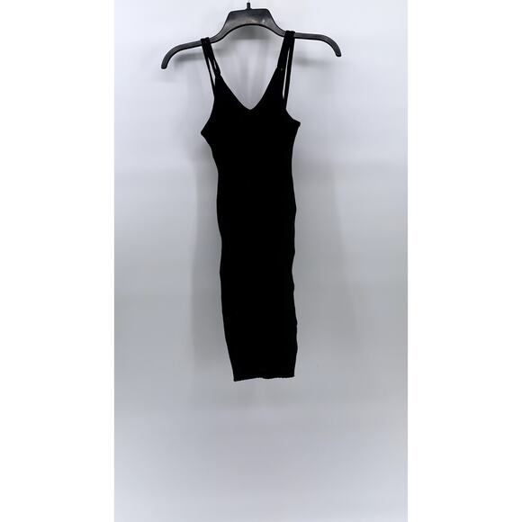 LOVE REPUBLIC Women’s Black Double Strap Ribbed V-Neck Knee Length Dress SZ S - Picture 1 of 9